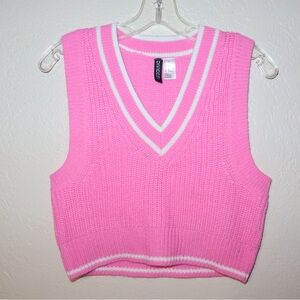 H&M Pink Knit Vest with White Accents